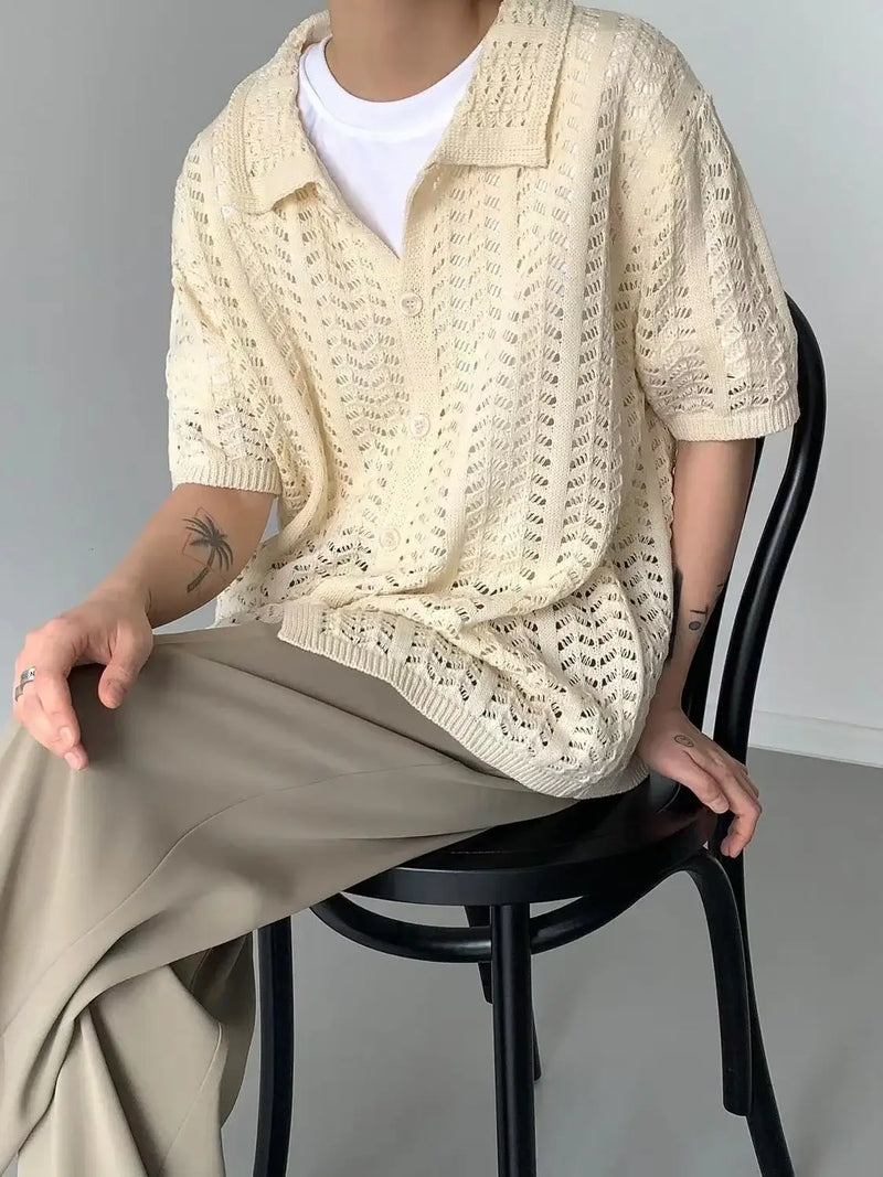 Camisa de Tricô de Manga Curta